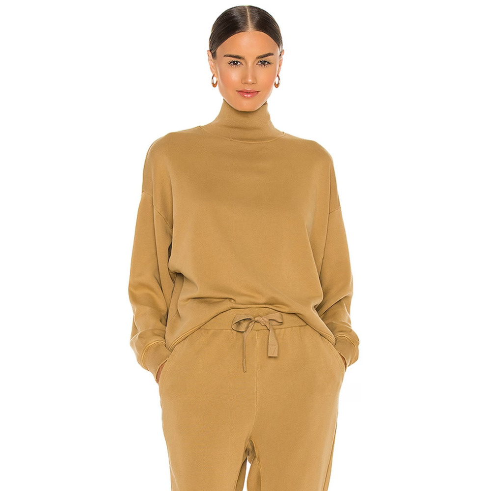 FRAME Organic Pima Cotton Funnel Neck Sweatshirt Top Camel Shopbop NWT XS $178